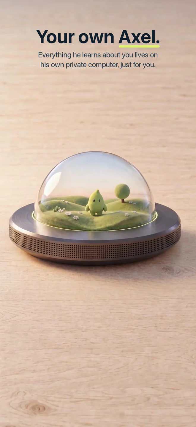 The Axel pod: a small computer, its glass dome holding Axel’s world